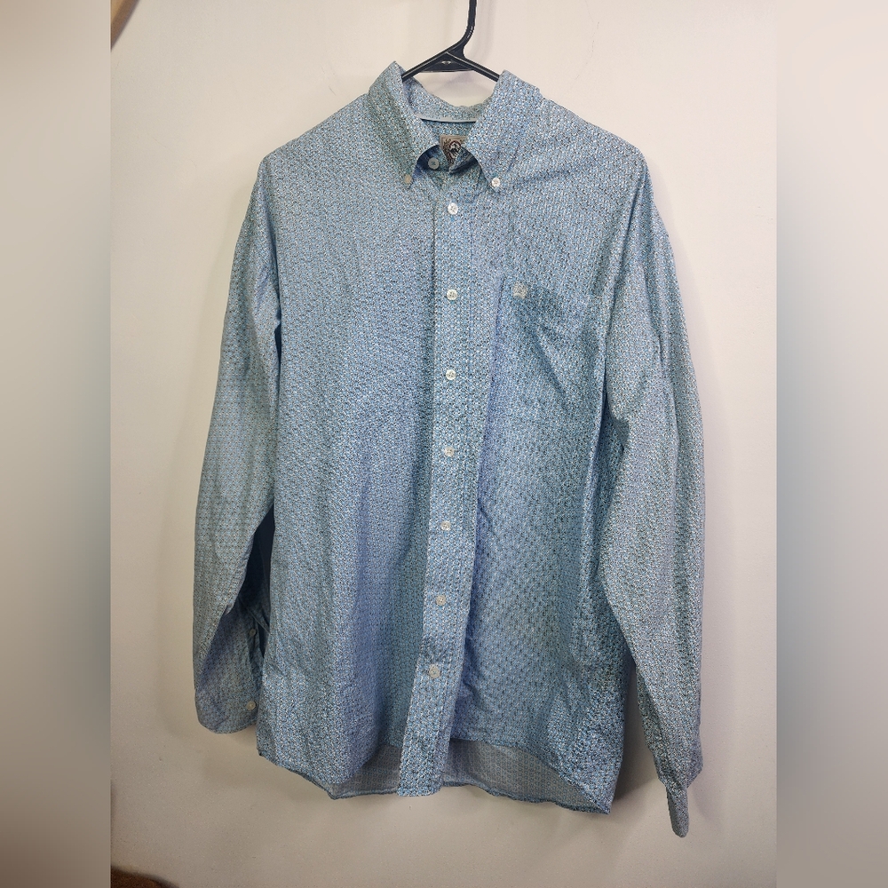 Cinch Blue Geometric Long Sleeve, Classic Pro Rodeo Embrioded, Medium
